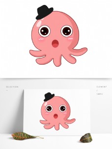 红色可爱萌萌哒卡通扁平章鱼元素