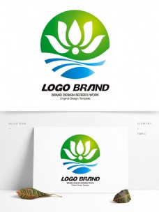 标志设计矢量创意蓝绿荷花公司标志LOGO设计