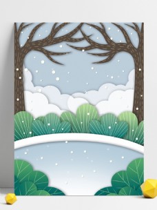 手绘水彩树林雪景背景素材