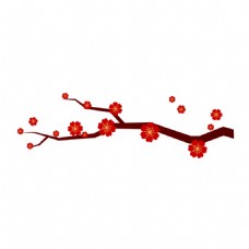 红色水彩花枝卡通透明素材