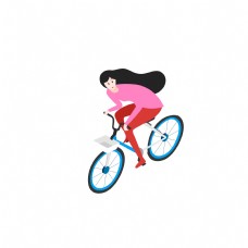 卡通女孩骑自行车元素设计