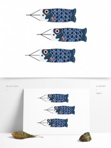 简约手绘日本鱼旗透明素材