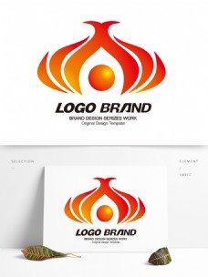 简约现代红黄花朵公司标志LOGO设计