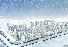 城规建筑环境景观设计雪景鸟瞰图