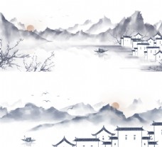 中国风设计水墨风景山水徽派建筑