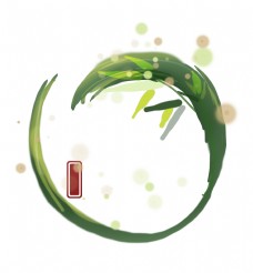 绿色叶子圆形绿色墨迹竹子文字框