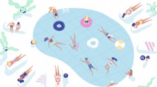 春天海报夏天游泳池卡通设计