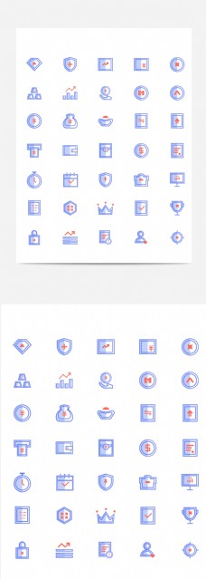 蓝色小清新金融商务线性icon图标多色