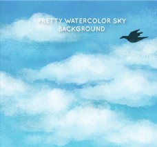 云水水彩绘云朵天空和鸟