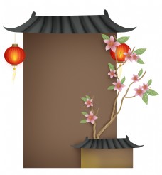 建筑桃树中国风文本框