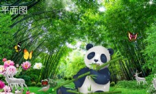 墙纸竹林熊猫海报背景平面图