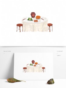 端午节桌子上的食物插画设计