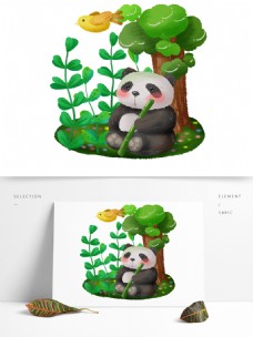 可爱小动物手绘可爱动物大熊猫森林小鸟
