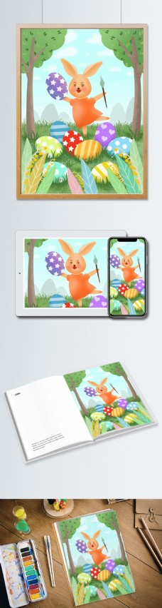 复活节兔子画彩蛋