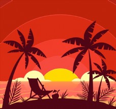 创意度假沙滩夕阳剪影