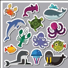 海洋动物贴纸模板