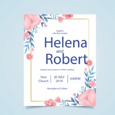 海报设计手绘鲜花主题婚礼海报模板设计