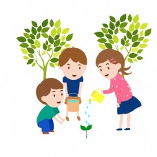 卡通人物母亲节种花种树卡通手绘人物素材