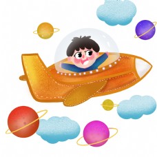六一宣传儿童节快乐坐飞船的儿童png免抠图