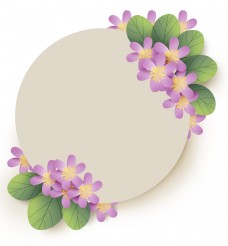 绿色叶子圆形紫色花卉立体标题框