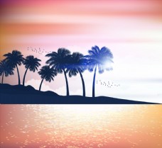创意大海岛屿椰子树剪影