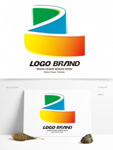 标志设计矢量创意蓝黄绿飘带标志公司LOGO设计