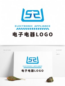 电子电工蓝色科技大气稳重负形工字电子电器logo