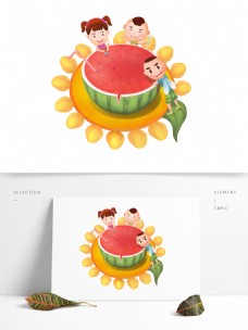 可商用高清手绘立夏创意西瓜设计冰爽西瓜