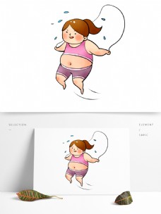 可爱胖女孩跳绳的胖女孩卡通可爱元素图案