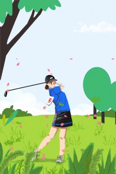 健康高尔夫运动蓝色天空背景素材