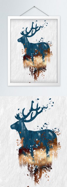 现代简约手绘麋鹿创意油画装饰画