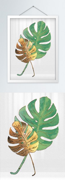 北欧风质感创意金色龟背竹植物装饰画