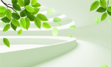 共享发展绿色树叶立体空间电视背景墙