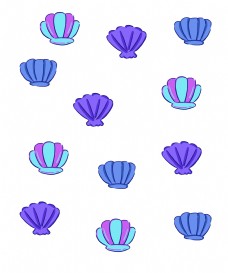 贝壳海洋夏日海洋贝壳组合蓝紫色底纹卡通免扣PNG