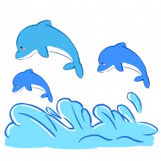 夏日海洋海洋馆水族馆飞翔的一群海豚免扣PNG