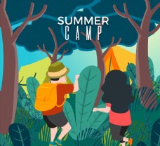 创意夏季野营人物背影