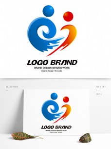 中国风创意红蓝爱心志愿者logo标志设计