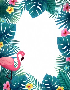度假火烈鸟和热带植物边框