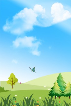 蓝色天空下的草地海报背景图