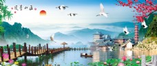 山水风景山水画风景画鹤杭州西湖