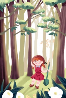勤劳的小女孩植树节背景图