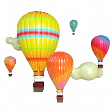 三维设计五四青年彩色热气球三维电商空间