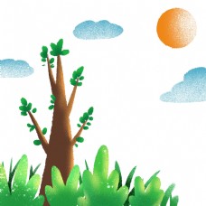 儿童节宣传春夏季绿色草地树木png免抠图