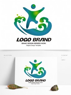 标志设计矢量创意蓝绿浪花旅游公司标志LOGO设计