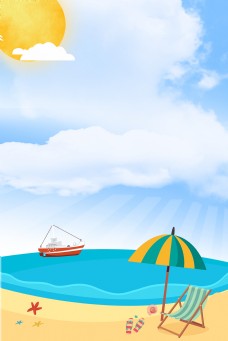 卡通海滩游船背景图