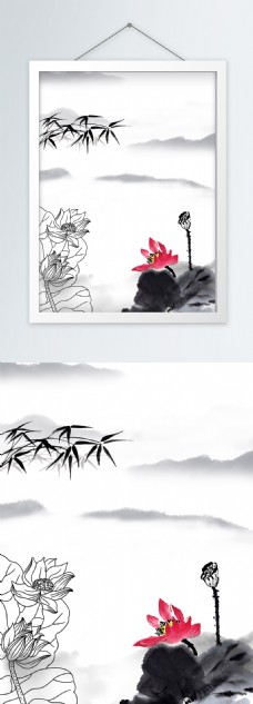 中国风荷花竖版装饰画