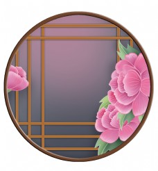 春季古风中国风牡丹花窗格窗框