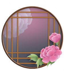 春季木质古风窗子中国风牡丹花窗格窗框