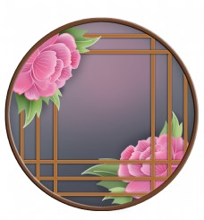 春季中国风牡丹花窗格窗框