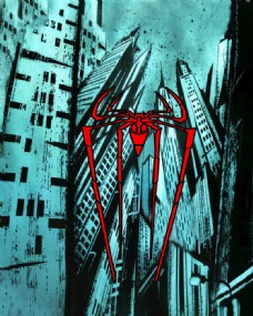 蜘蛛侠建筑物背景红色蜘蛛图案